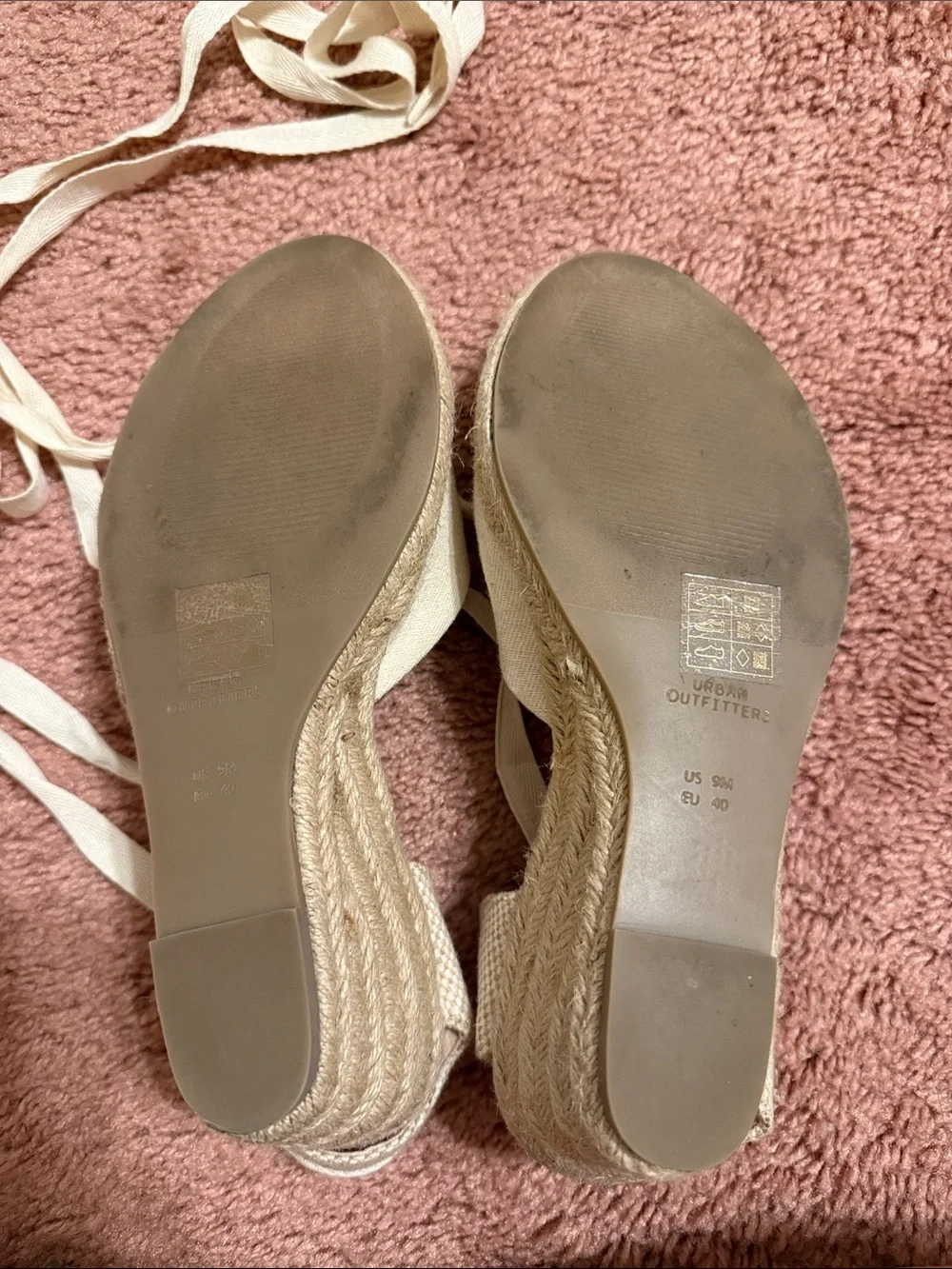 Urban Outfitters Cream Canvas Espadrille Tie Flats
